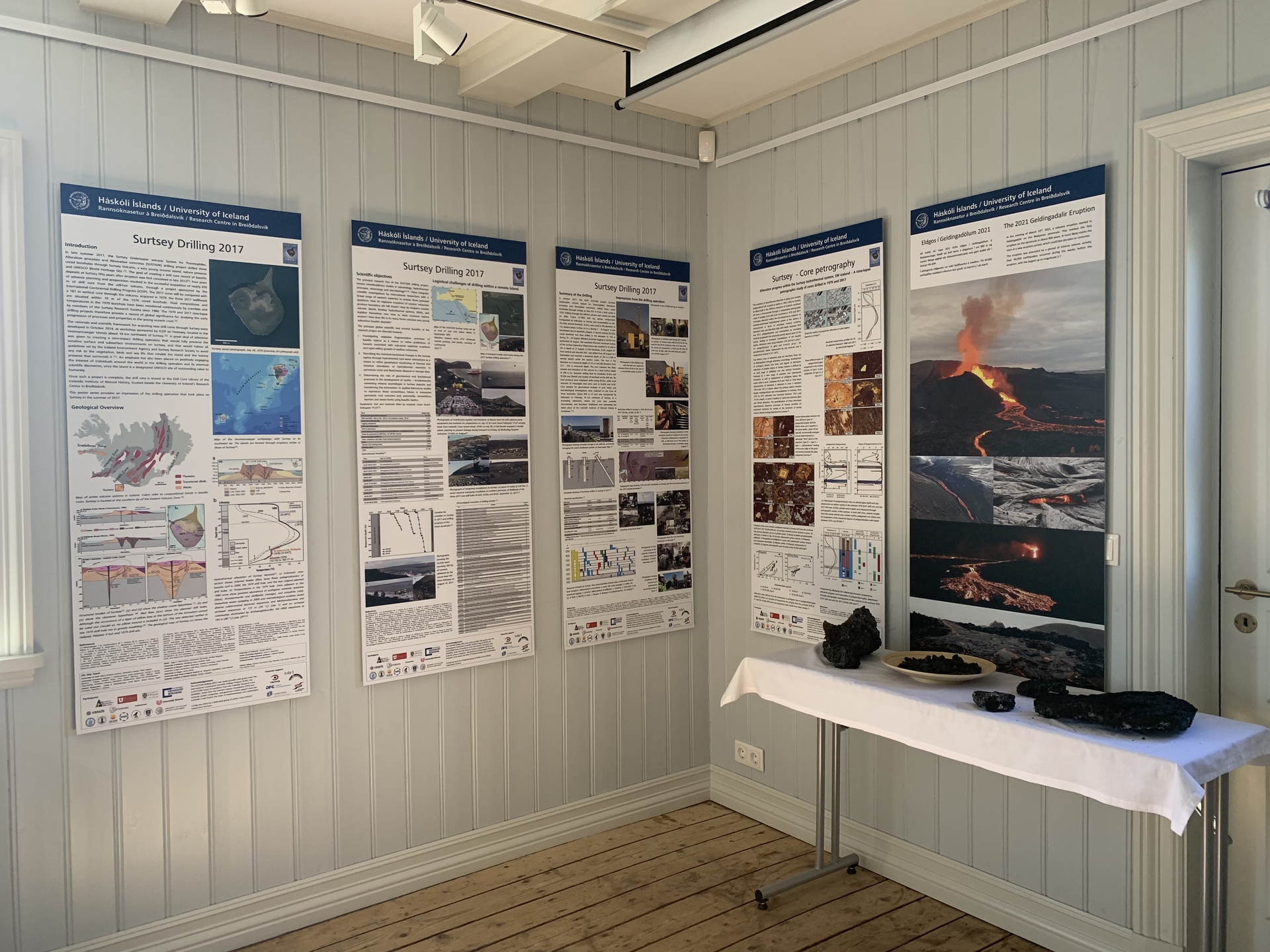 Posters on research drilling in Surtsey and the eruption in Geldingadalir