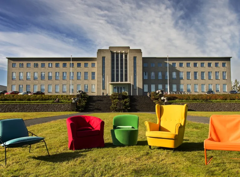 Chairs in front of University of Iceland