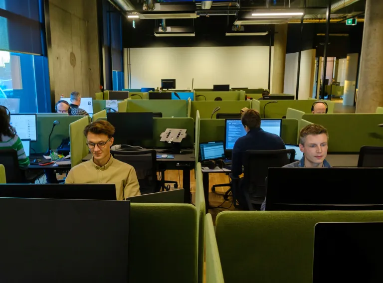 Students working on computers. 