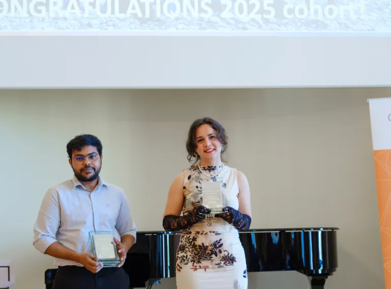 Award recipients Reyaan Senadhipathi Nadesarajah and Entenela Ndrevataj.