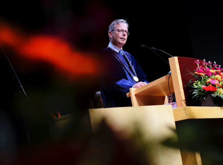 Jón Atli Benediktsson, Rector of the University of Iceland, giving a speech at a graduation ceremony