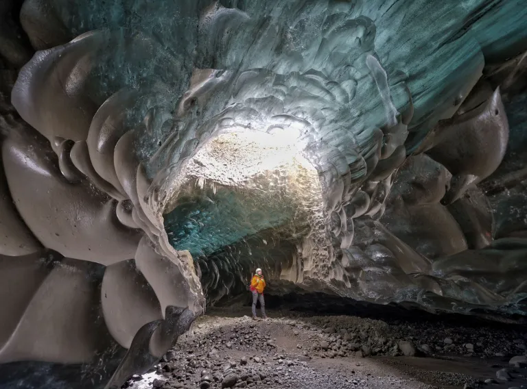 Kieran Baxter in an Ice cave