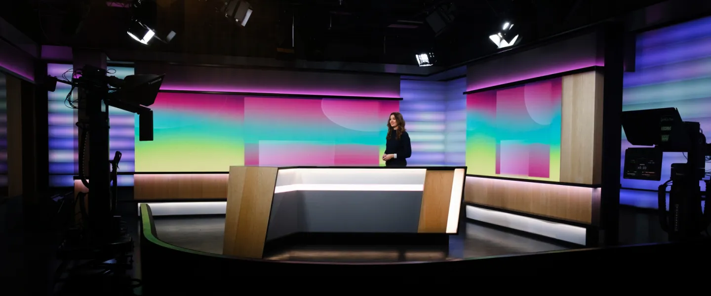 Student in a news set. 