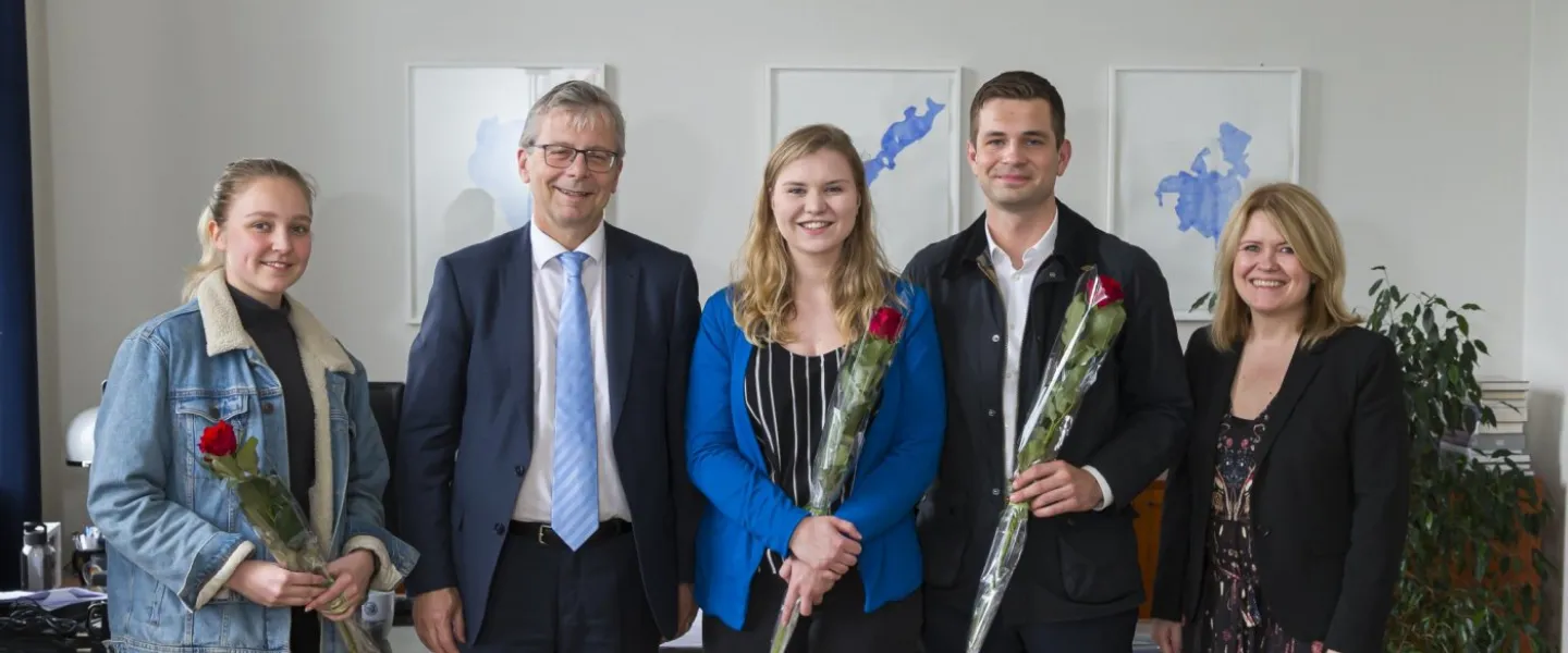Veronika Guðmundsdóttir, Jóhanna Margrét Sigurðardóttir and Sigurbjörn B. Edvardsson, with Jón Atli Benediktsson, rector of the University of Iceland, and Friðrika Harðardóttir, director of the UI's International Office