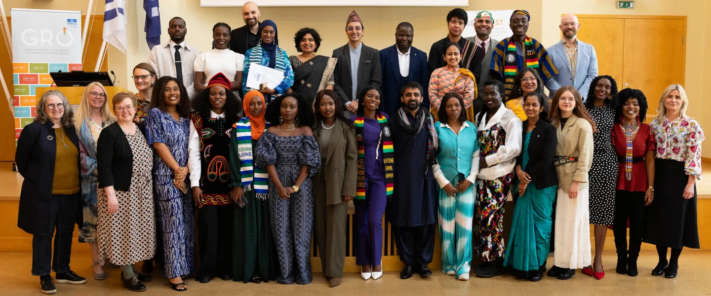 Students of the GRÓ Gender Equality Studies and Training Programme at their graduation along with the Rector of UI, and Dr Irma Erlingsdóttir.
