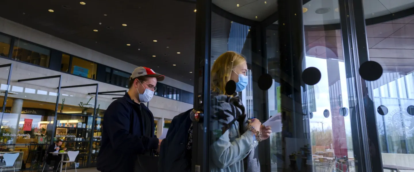 People with face masks at University centre during covid-19 pandemic