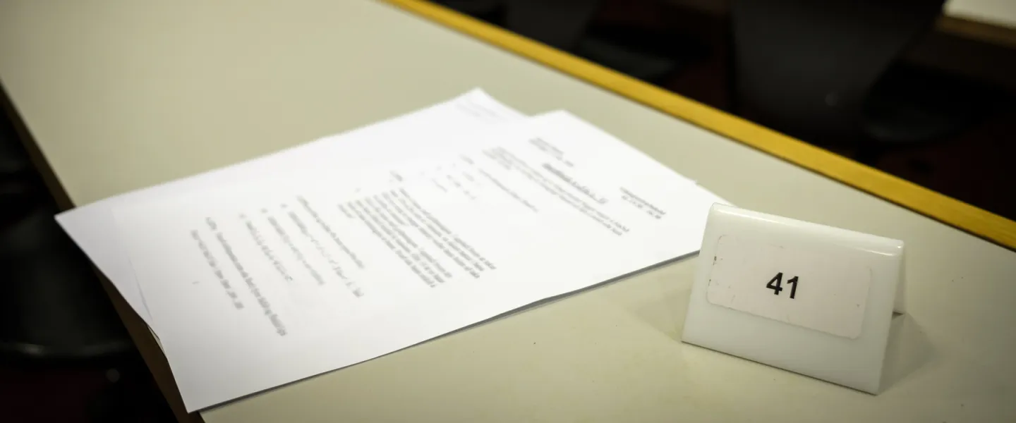Table in a class room, University of Iceland