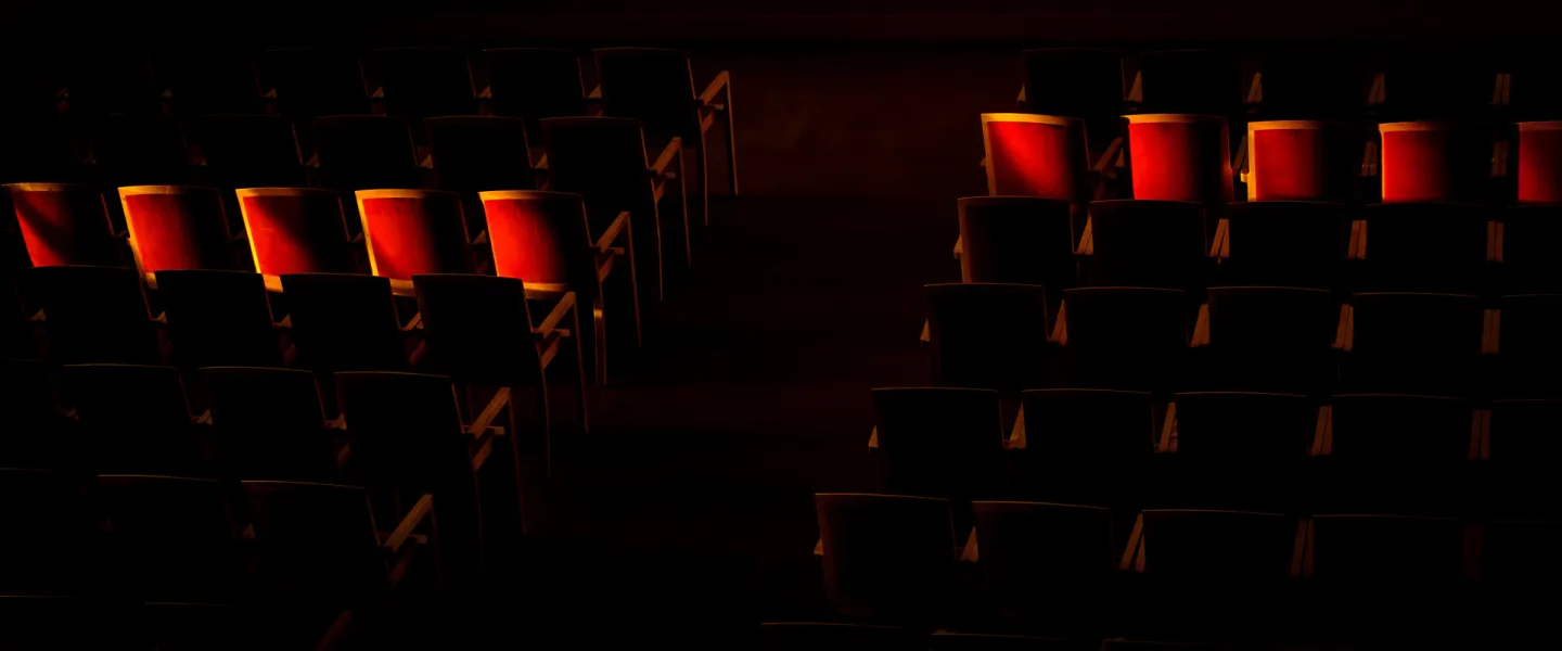 The ceremonial hall in University of Iceland main building in the dark
