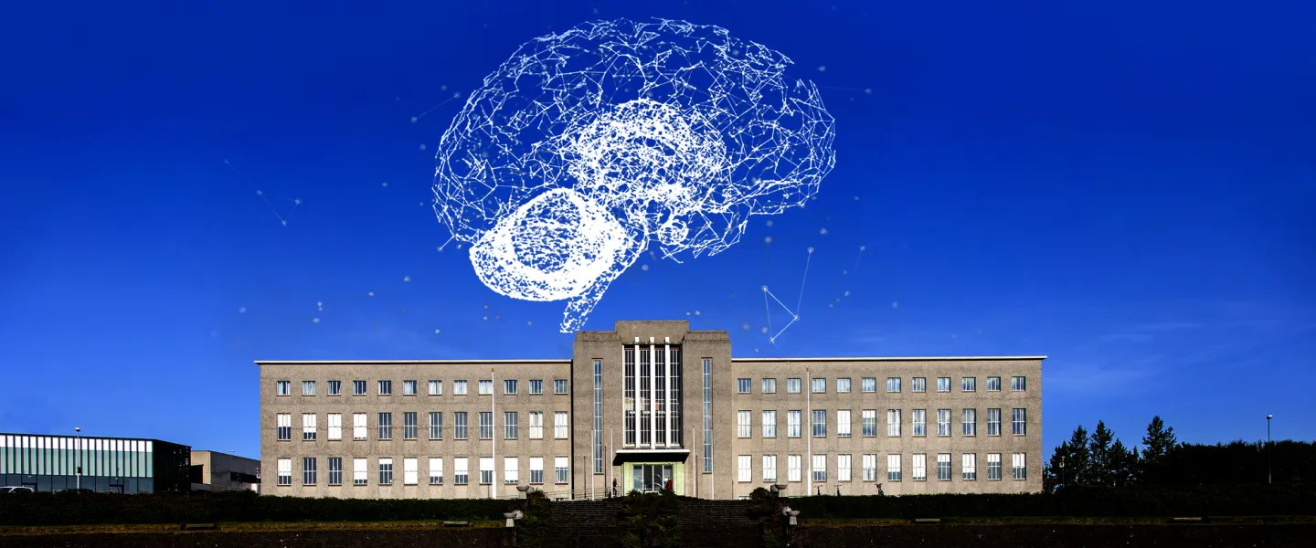 Main building, with drawing of a brain