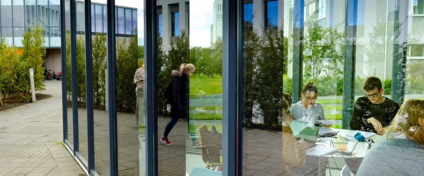 People at University centre, seen from outside