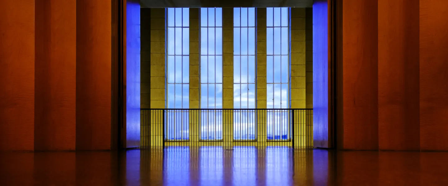 Front windows in University of Iceland main building, seen from the ceremonial hall