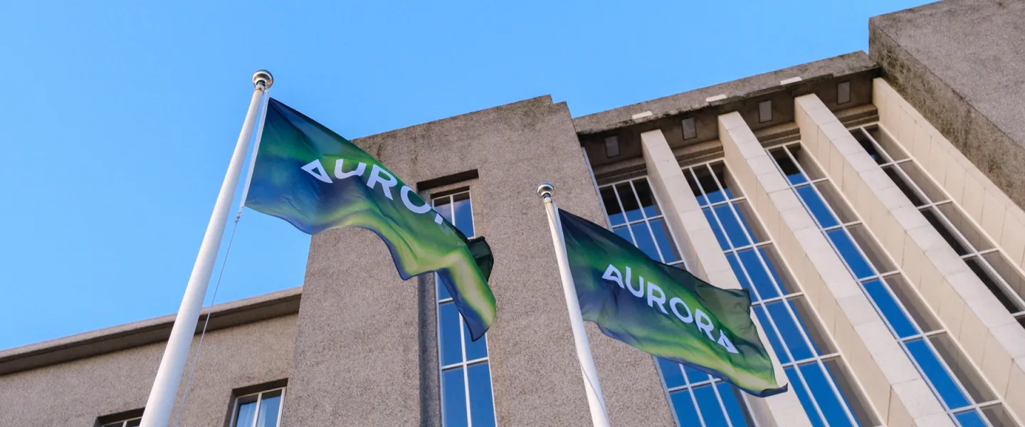 Aurora flags outside UI main building