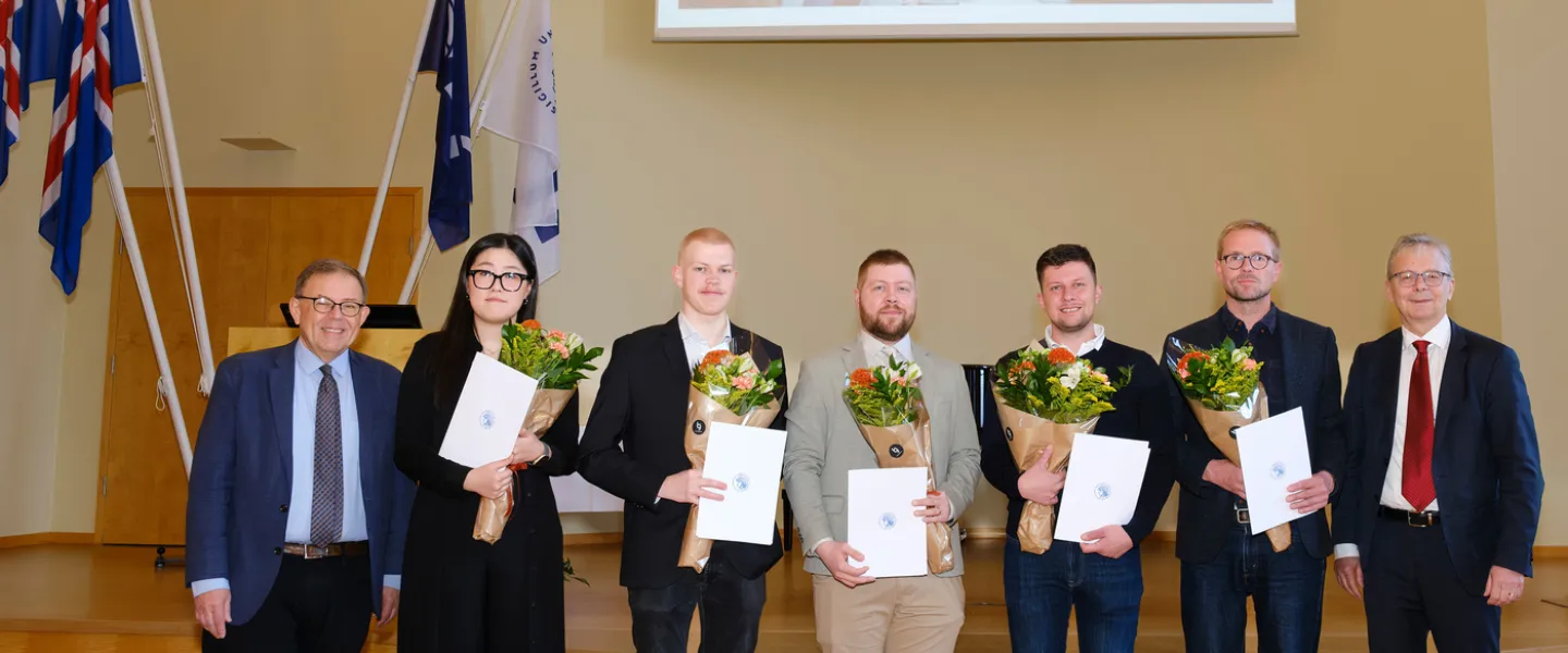 Receipients of University of Iceland Science and Innovation Award 2024, along with Kristinn Andersen and Jón Atli Benediktsson