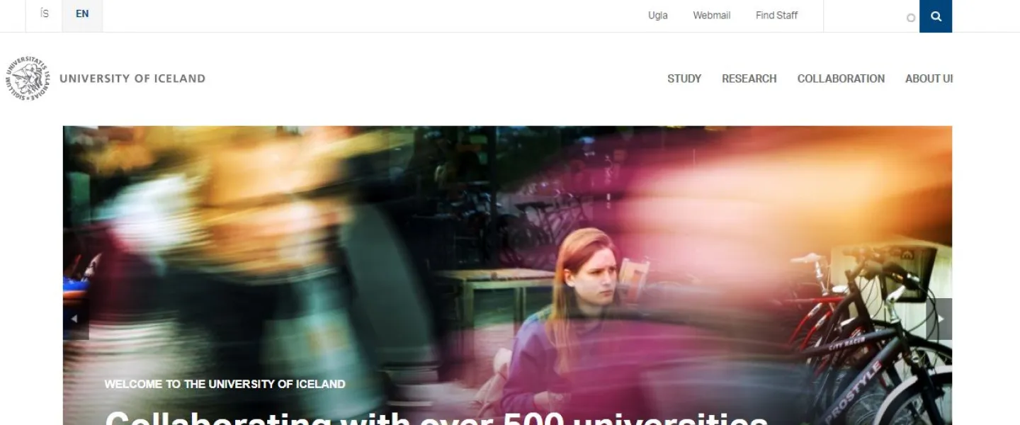 Screenshot of University's new english web page, 23 March 2018.
