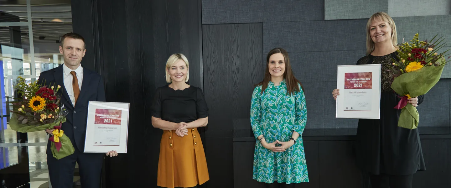 Martin Ingi Sigurðsson, Lilja Alfreðsdóttir, Katrín Jakobsdóttir, Erna Sif Arnardóttir - Motivational Award from the Science and Technology Policy Council