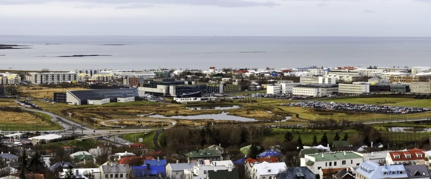 Aerial view of University of Iceland campus, from Hallgrímskirkja