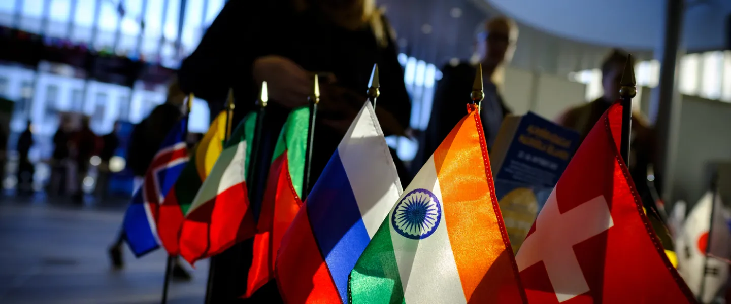 Flags on a table at University centre