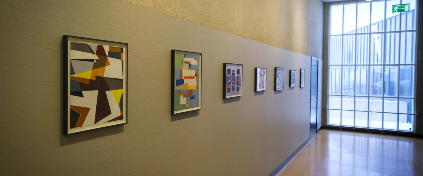 Artworks on a wall in University of Iceland main building