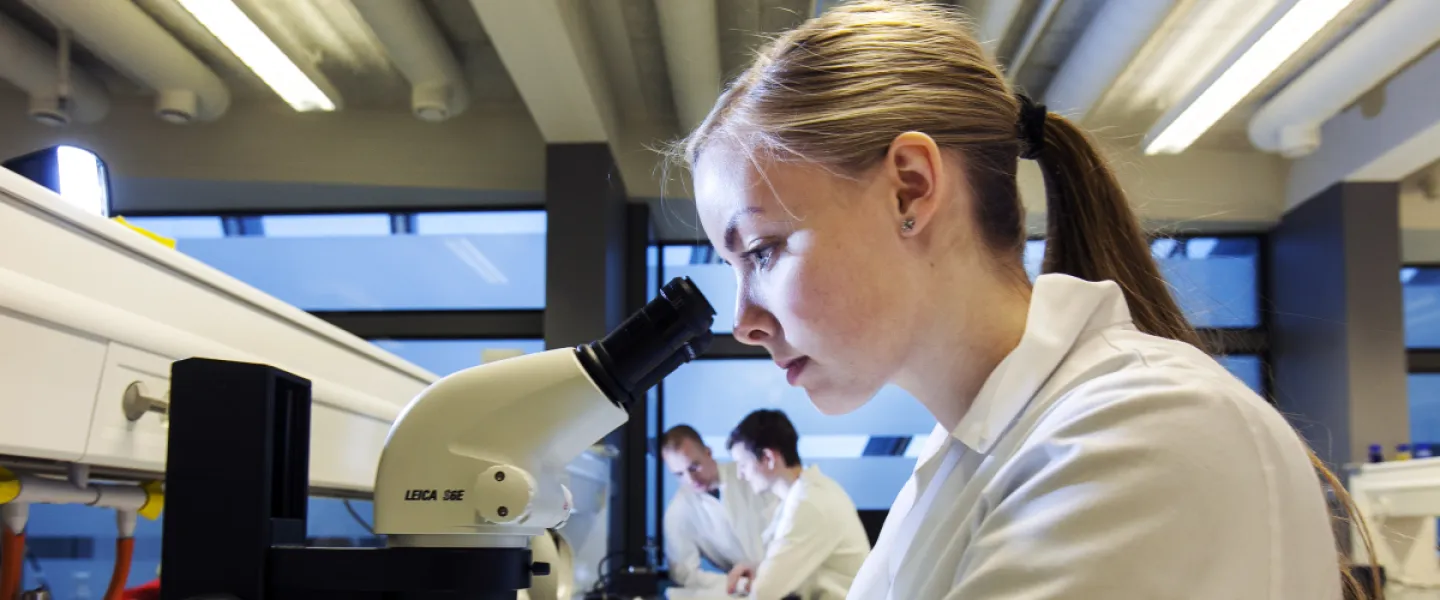 Scientist working at a microscope