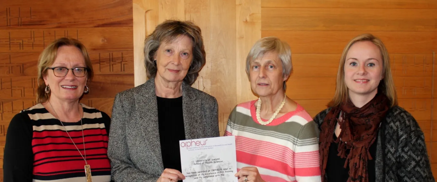 Inga Þórsdóttir, Dean of School, Þórdís Kristmundsdóttir, committee chair, Helga M. Ögmundsdóttir, former committee chair, and Ása Vala Þórisdóttir, Research Director.
