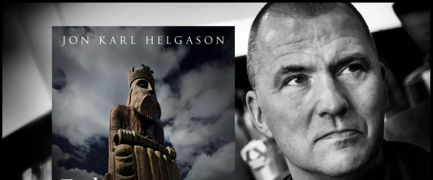 Jón Karl Helgason and a book cover of Echoes of Valhalla