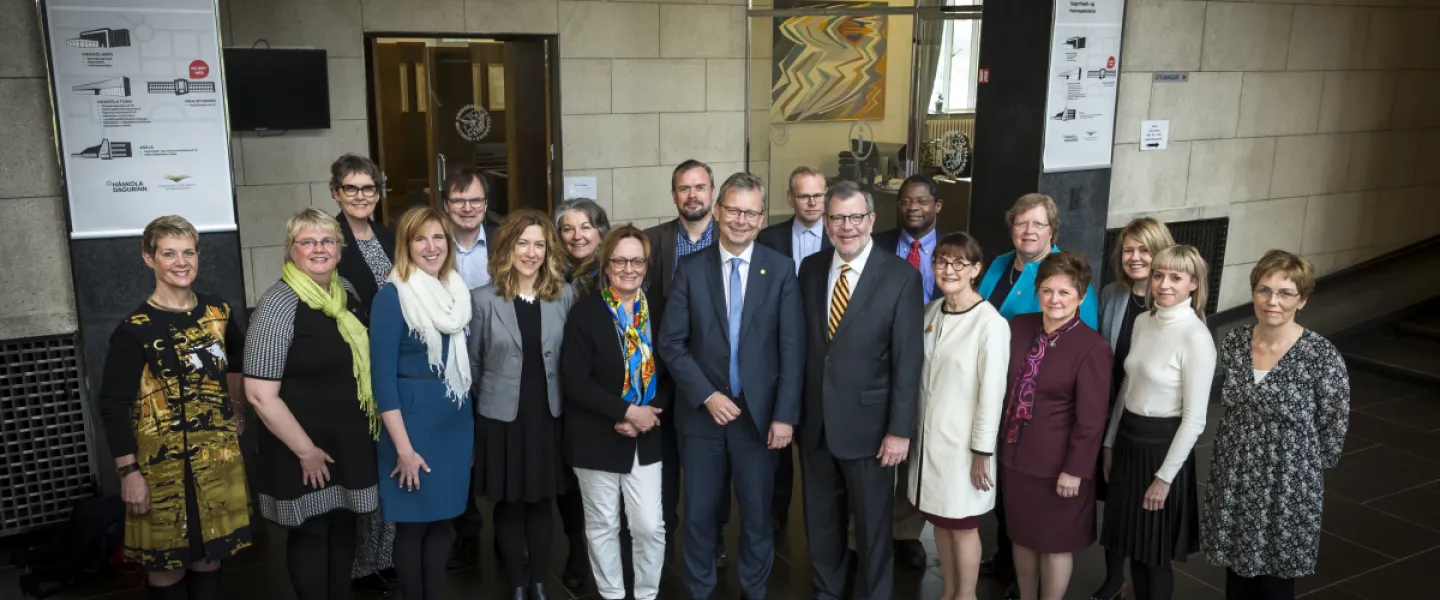 The delegation from Minnesota and the University of Iceland in the Main Building at the University of Iceland