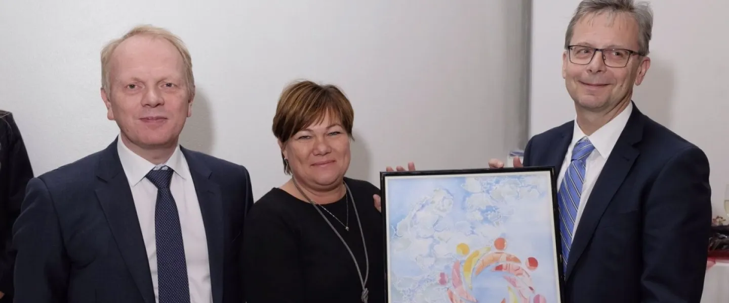 Pia Hansson, Director of the Centre for Small State Studies and Jón Atli Benediktsson, Rector of the University of Iceland, accepted the award from Illugi Gunnarsson, the MInister for Education, Science and Culture
