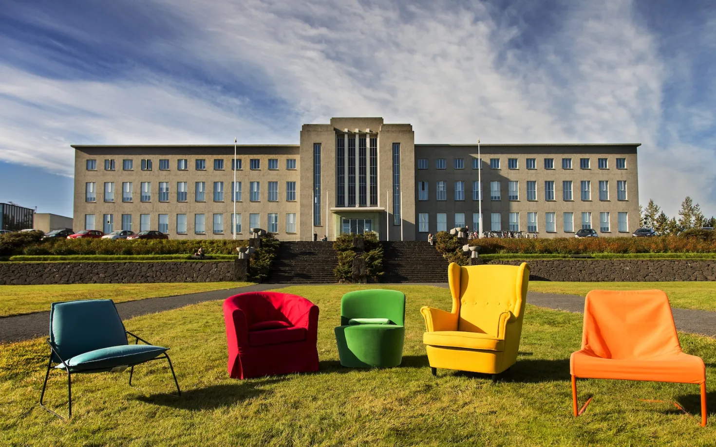 Chairs in front of University of Iceland
