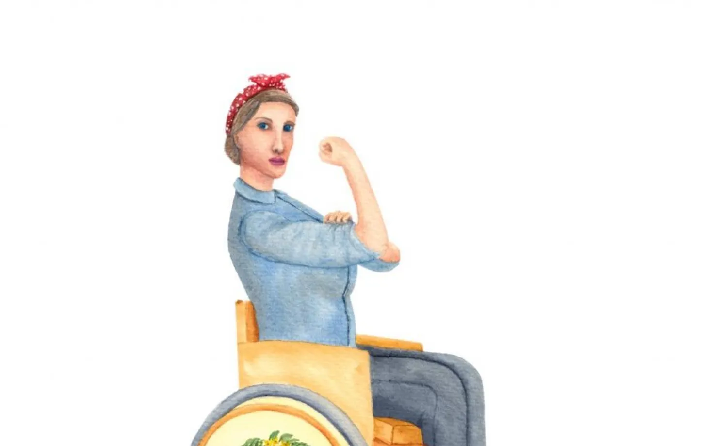 Strong woman in a wheelchair. Artwork by Jana Birta and Alda Lilja. 
