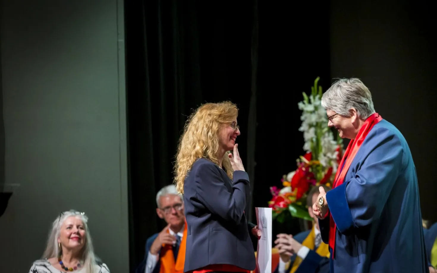 Eyrún Ólafsdóttir receiving her diploma from Jónína Vala Krististinsdóttir, Dean of the Faculty of Education and Pedagogy at the Graduation Ceremony 22 June 2019.