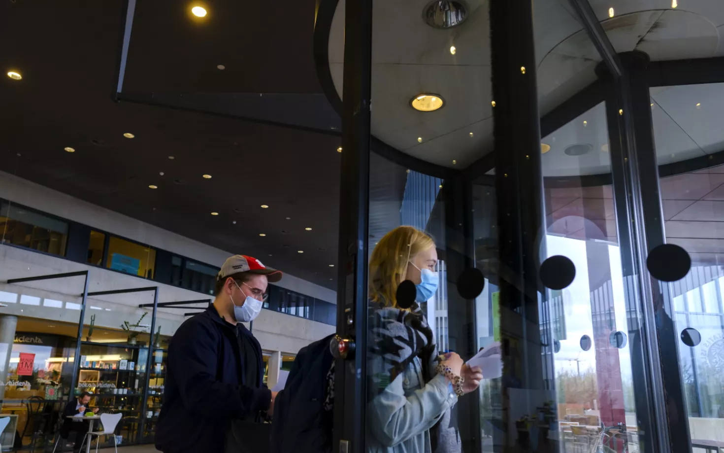 People with face masks at University centre during covid-19 pandemic