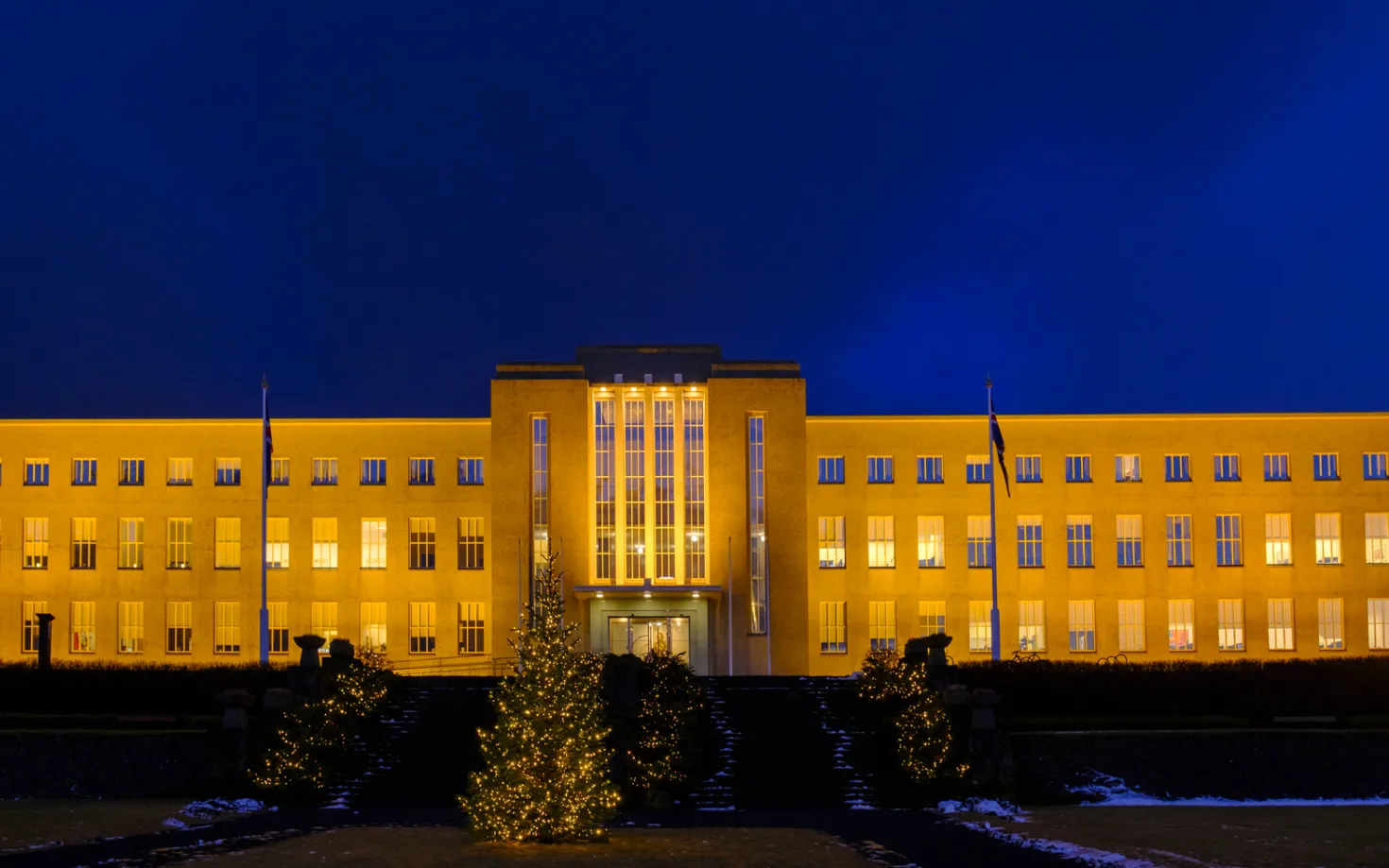 University of Iceland main building during christmas time