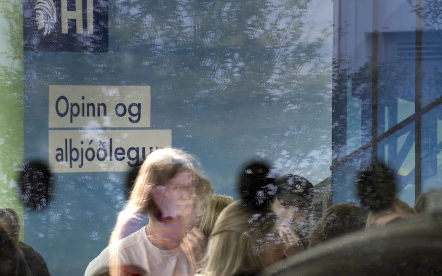 People on University centre, seen from outside the window