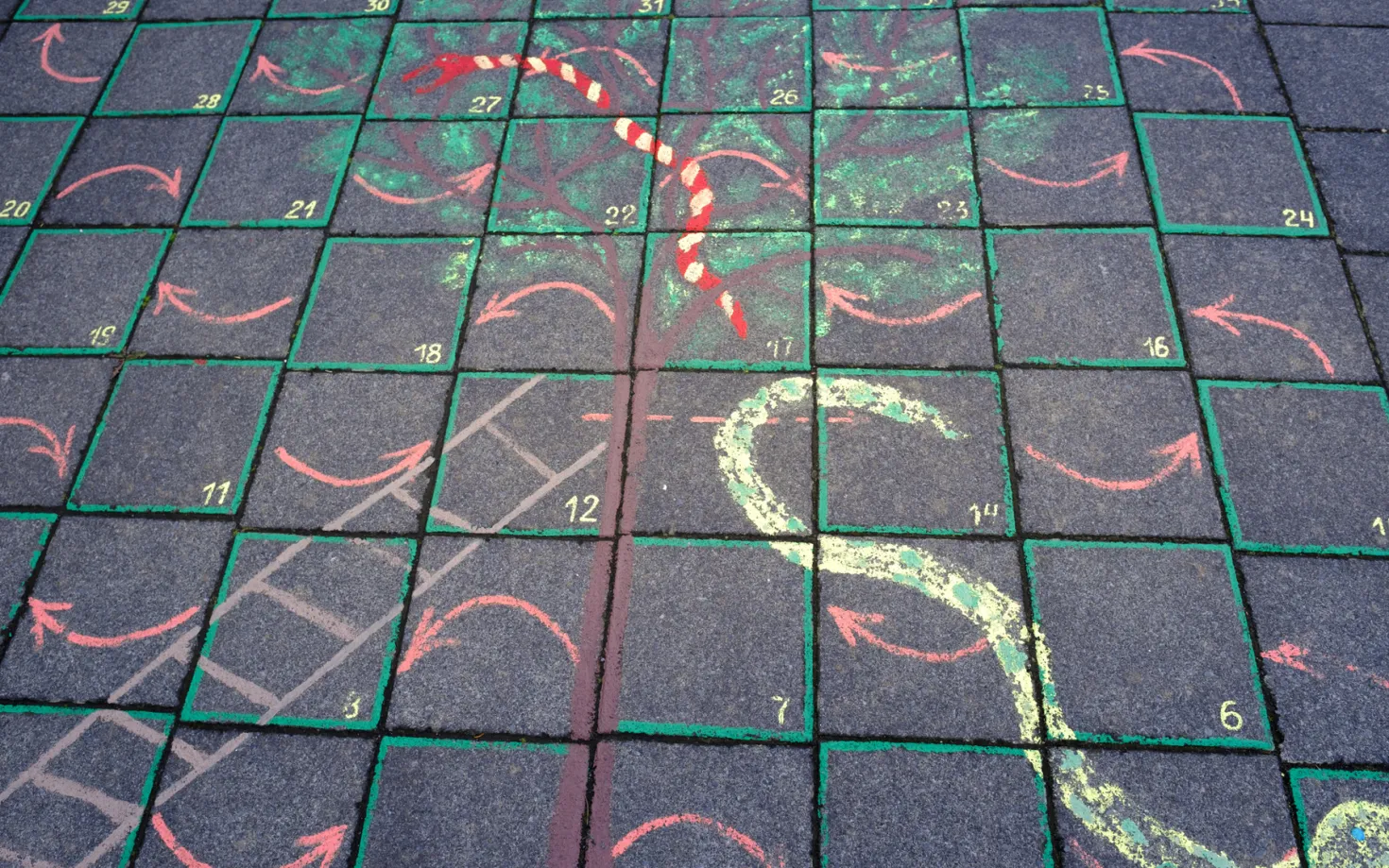 Snakes and ladders on the ground outside