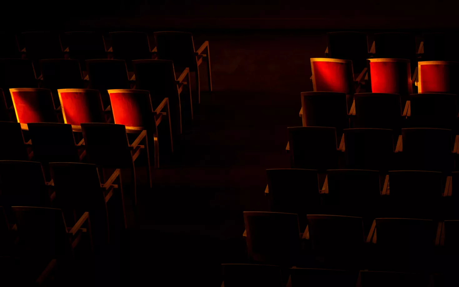 The ceremonial hall in University of Iceland main building in the dark