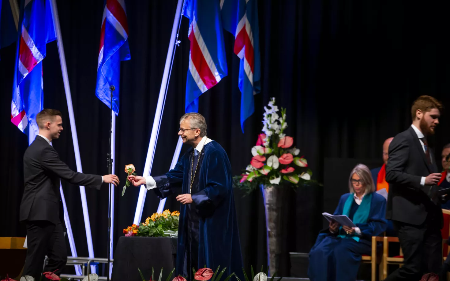 Graduation from University of Iceland. Jón Atli Benediktsson, rector, congratulating one of the candidates