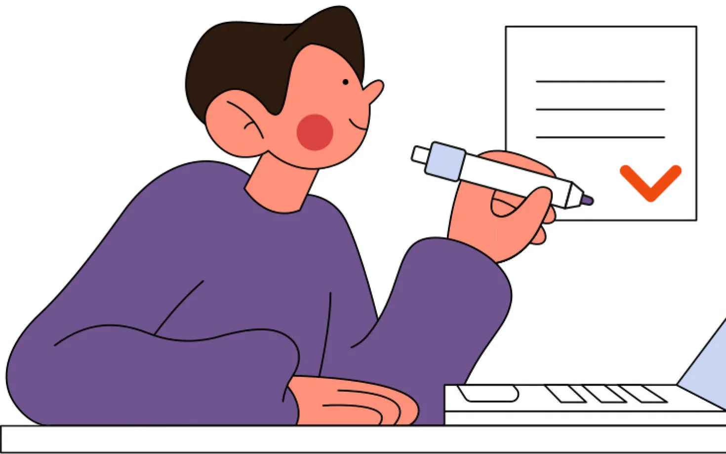 Drawing of a person sitting in front of a computer