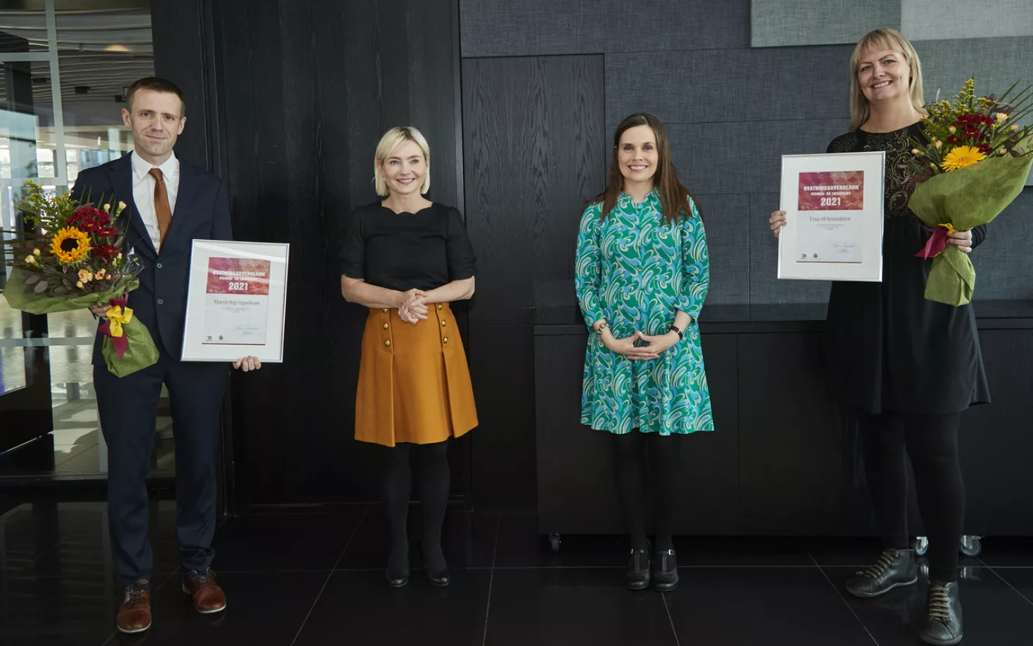 Martin Ingi Sigurðsson, Lilja Alfreðsdóttir, Katrín Jakobsdóttir, Erna Sif Arnardóttir - Motivational Award from the Science and Technology Policy Council