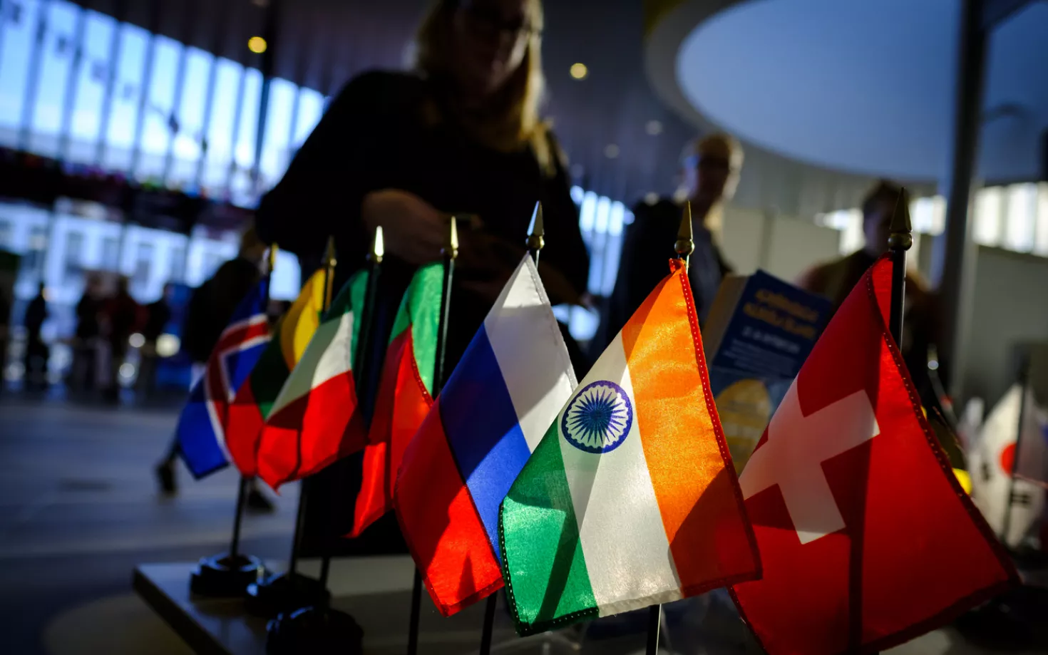 Flags on a table at University centre