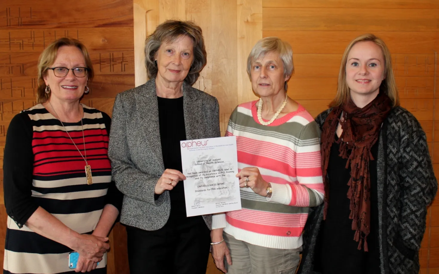 Inga Þórsdóttir, Dean of School, Þórdís Kristmundsdóttir, committee chair, Helga M. Ögmundsdóttir, former committee chair, and Ása Vala Þórisdóttir, Research Director.
