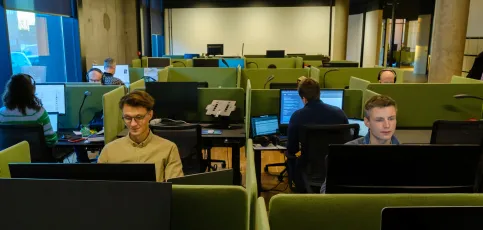 Students working on computers. 