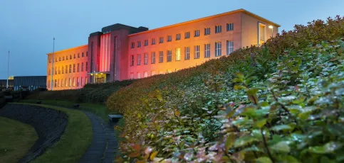 Main building of University of Iceland in fall.