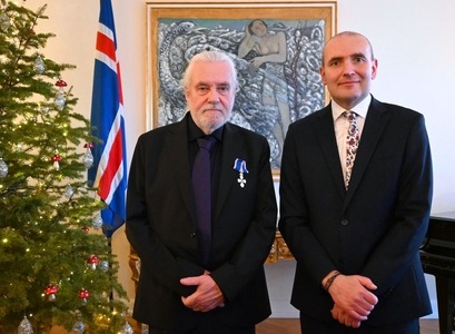 Vilmundur Guðnason with Guðni Th. Jóhannesson, President of Iceland ceremonial event at Bes<sastaðir on New Year's Day. MYND/Forsetaembætti