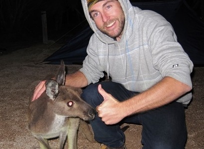 Jed Ian Macdonald with kangaroo