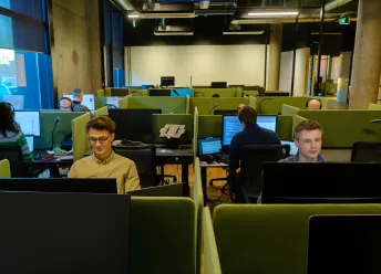 Students working on computers. 
