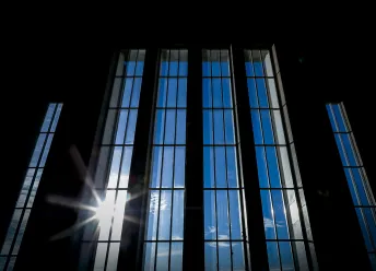 Front windows in University of Iceland main building