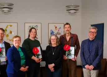 Grant recipients and their representatives with the Rector and the current and future Deans of the School of Humanities and a School of Humanities project manager.