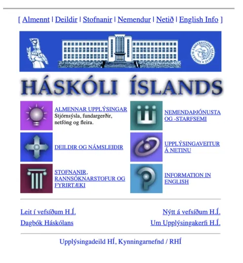 The University of Iceland website in 1996