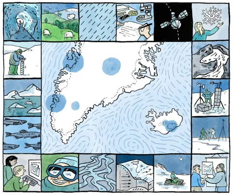 An overview of the area that the ICELINK project focuses on, highlighting the projects that the research group is working on (image by Rán Flygengring).