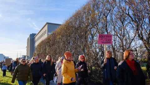 Women going on strike 2023 walking from the University to join other women